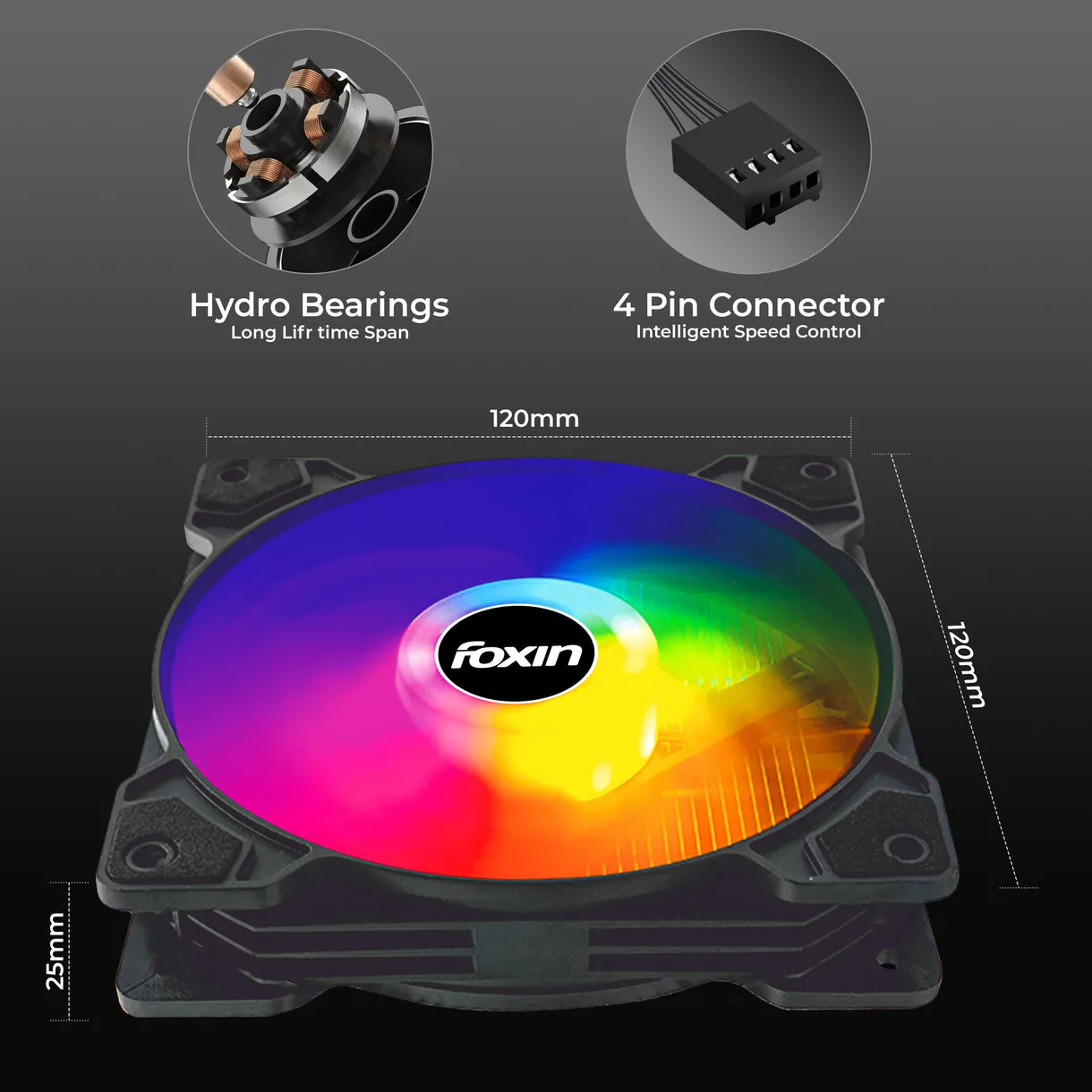 Foxin CPU Fan For Intel and AMD Socket 120mm ARGB FCF 005 view 4